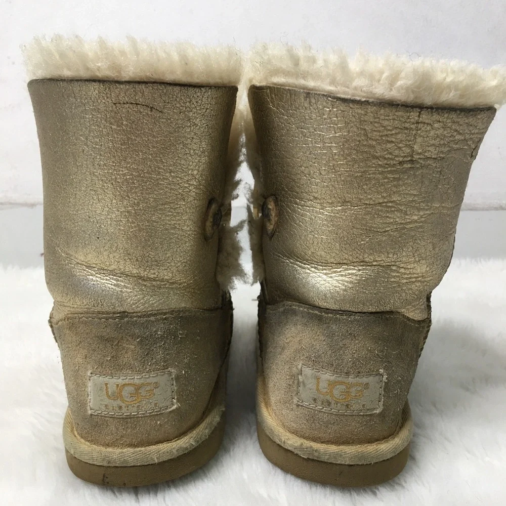 UGG Girl One Button Gold Boots Size 2